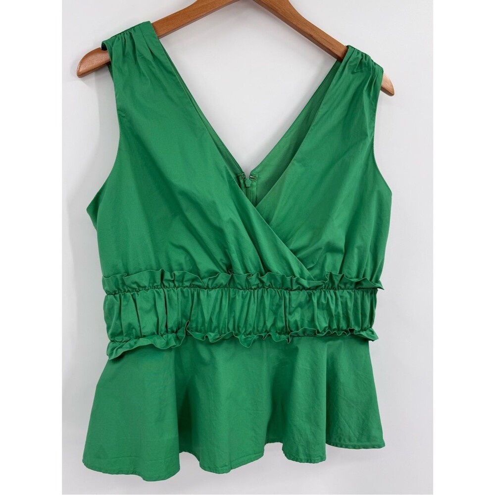 Express V-Neck Ruffle Peplum Tank | Green | Medium - Picture 5 of 8